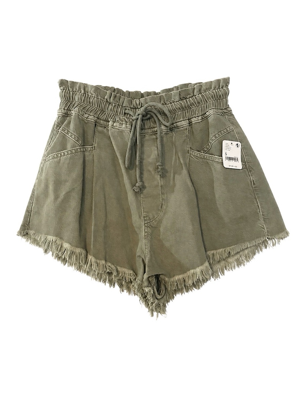 We The Free Light Green High-Waist Drawstring Frayed Shorts